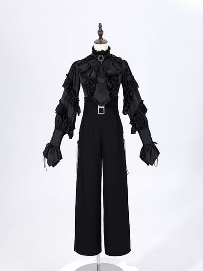 Black Gothic Bat Wings Cascading Ruffle Jabot Tie