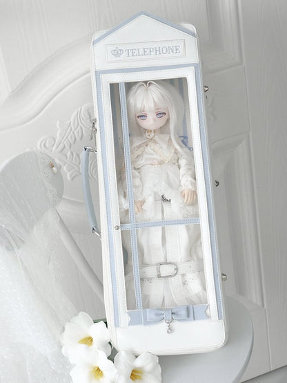 White&Blue Telephone Booth-shaped 1/4 Scale BJD Doll Bag with Two Straps