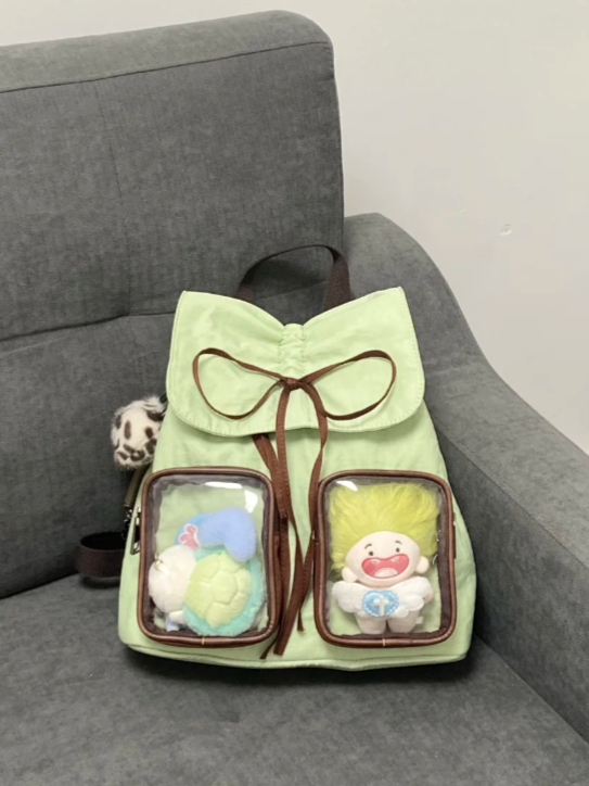 Charming Green Mini Ita Backpack With Kawaii Bow Drawstring