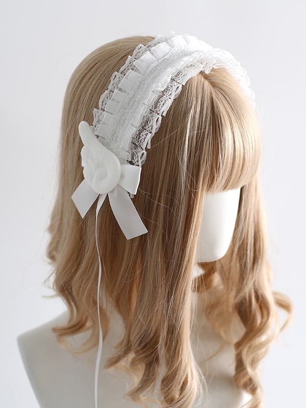 5 Colors Cute Lolita Bowknot Lace Hairband with Wing Decorations