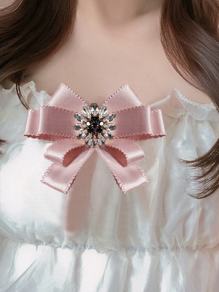 Pink/Black/Red Preppy Style Rhinestone Floral Decorated Bow Tie