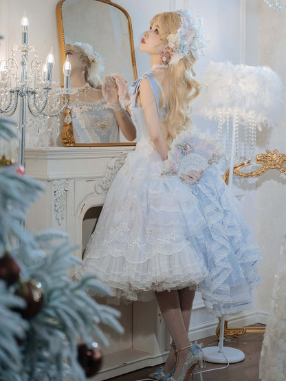 Blue Floral Embroidery Princess Corset Top + Skirt Hanayome Full Set