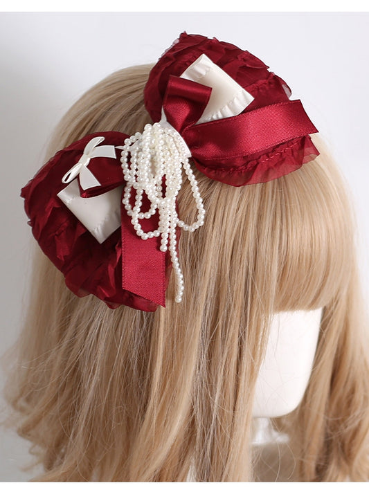 Red Beaded Tassel Bowknot Hairclip