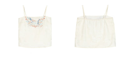 Floral and Bird Embroidery Apricot Cami Top
