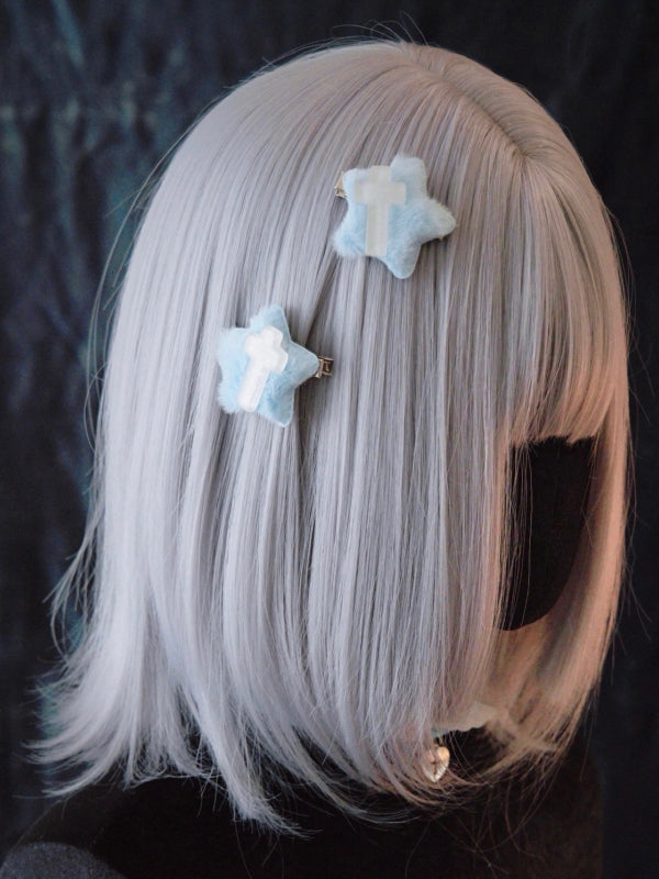 Crosses Decorated Blue Plush Star-shaped Hairclips