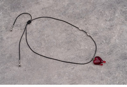 Gothic Red Heart Pendant Black Necklace