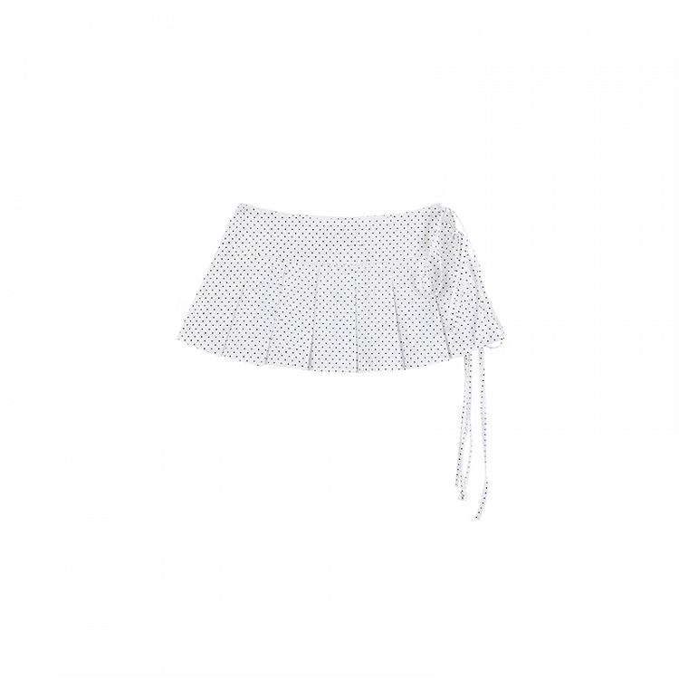 White and Black Polka Dot Box Pleat Waist Accessory
