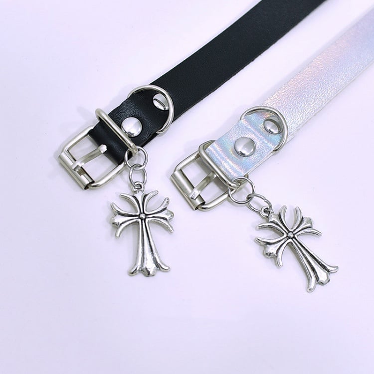 Punk Cross Pendant Black Choker