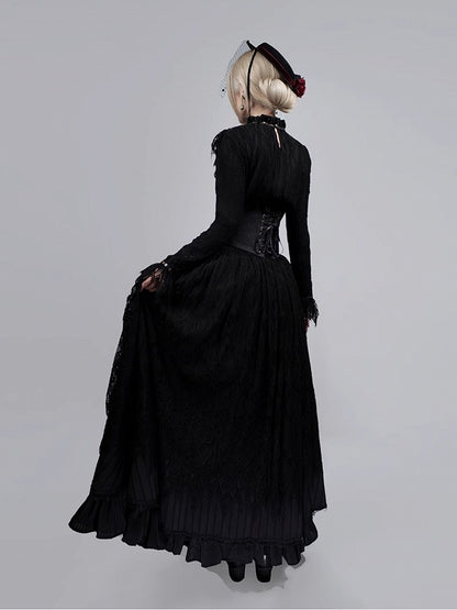 Black Gothic Banded Collar Lace Shirt