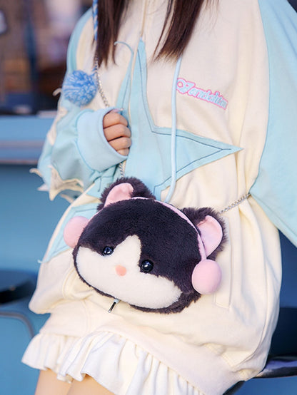 Pink&Gray Plush Letter And Heart Embroidery Backpack With A Detachable Kitty Plushie