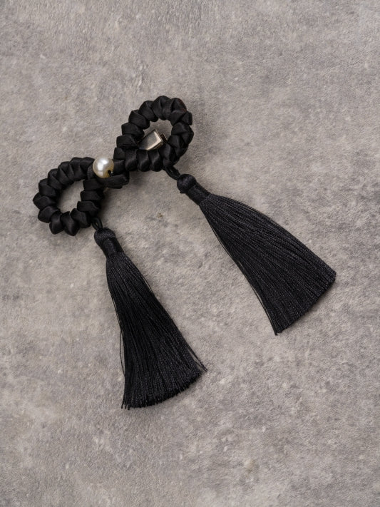 Black Gothic Beaded Decorated Tassels Design Bowknot Hairclips