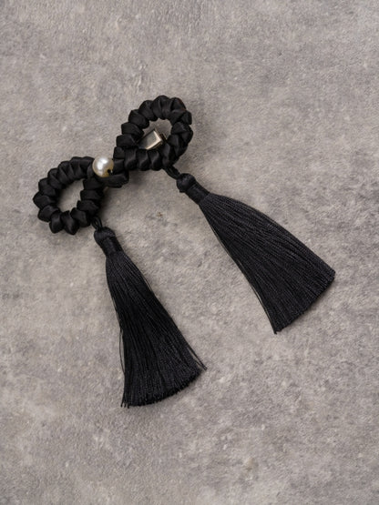 Black Gothic Beaded Decorated Tassels Design Bowknot Hairclips