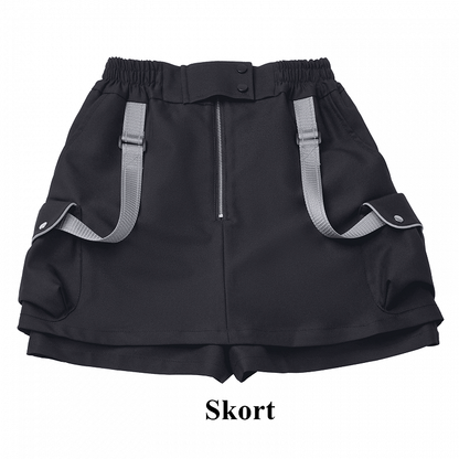 Black Techwear Strap Details Cargo Pockets Skort