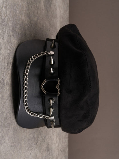 Black Gothic Heart Ring Chain Charm Studs Details Beret Hat