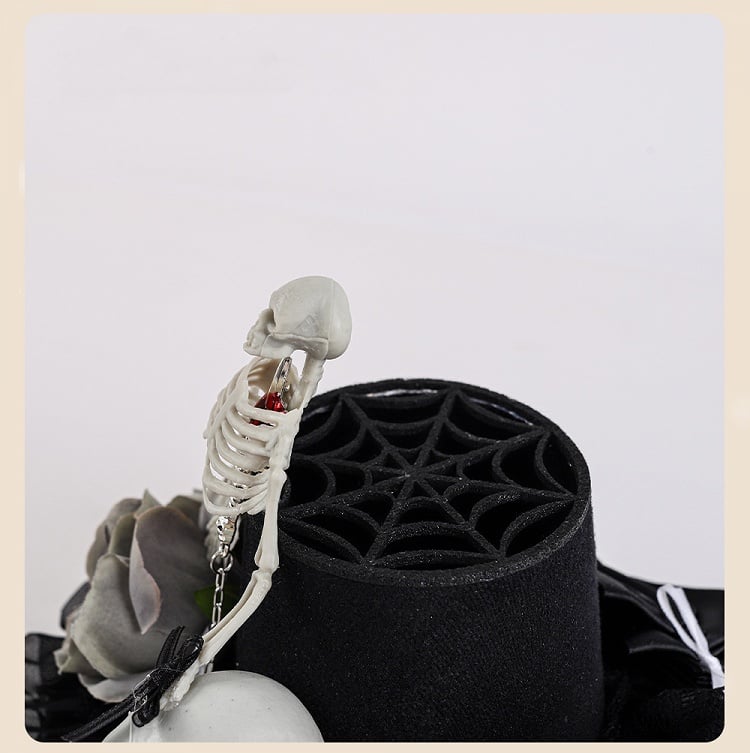 Black Floral Design Gothic Halloween Skeleton Mini Hat