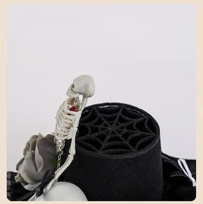 Black Floral Design Gothic Halloween Skeleton Mini Hat
