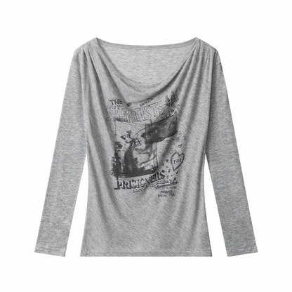 Off-the-shoulder Neckline White/Gray Semi-sheer Graphic Coverup