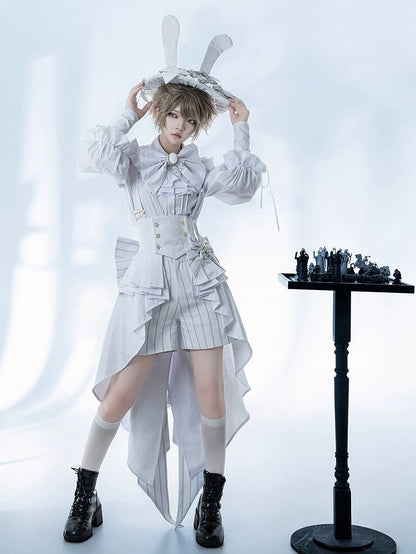 Bunny Theater White Cascading Flounce Hem Pleated Peplum Waist Ouji Fashion Corset Belt