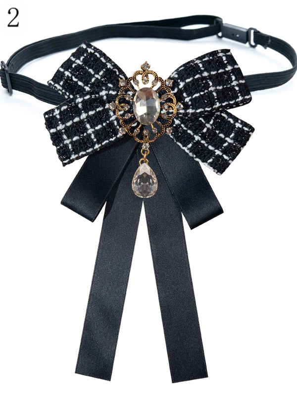4 Options Rhinestone Decorated Houndstooth Pattern Bow Tie
