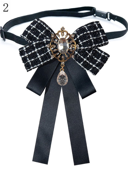 4 Options Rhinestone Decorated Houndstooth Pattern Bow Tie