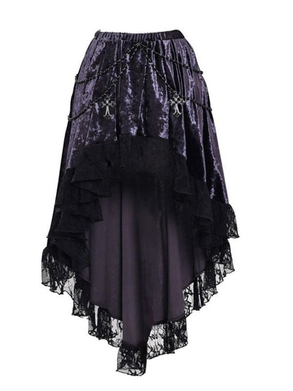 Gothic Cross Beaded Chains Purple Velvet High-low Skirt