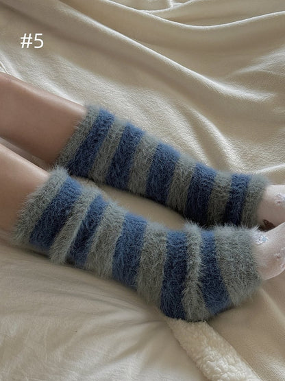 5 Options Y2K Striped Pattern Knitted Plush Leg Warmers