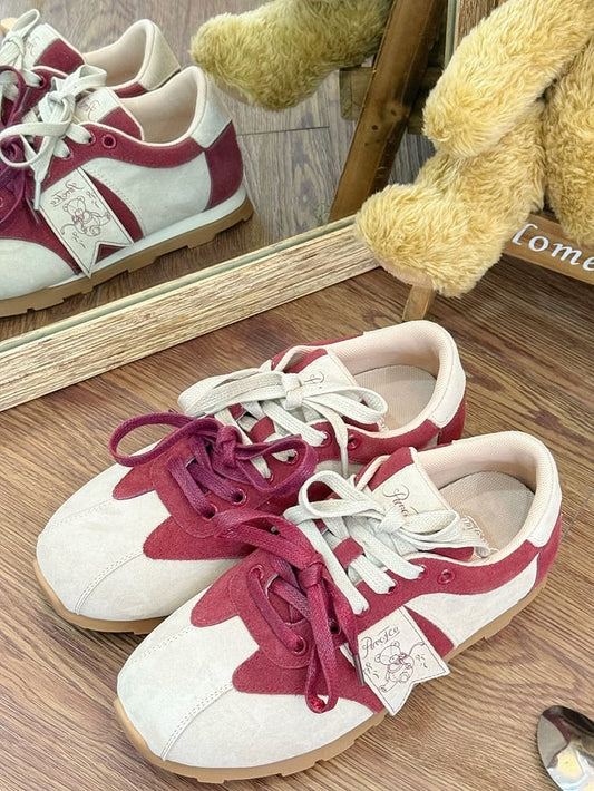 Red Letter And Bear Decorated Front Lace-up Ties Sneakers