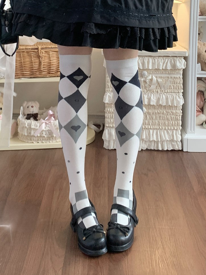 Black/White Diamond Pattern Pastel Goth Lolita Overknee Stockings
