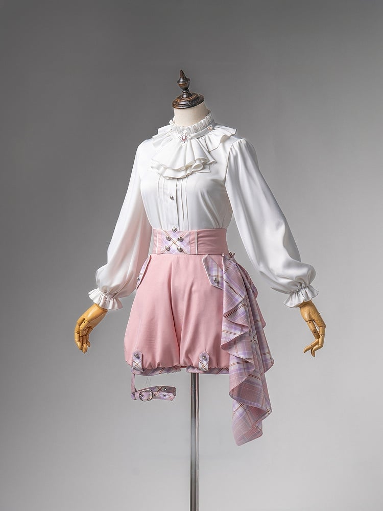 Pink and White Prince Ouji Lolita Outfit - White Shirt + Pink Cape + Pink High Waist Shorts