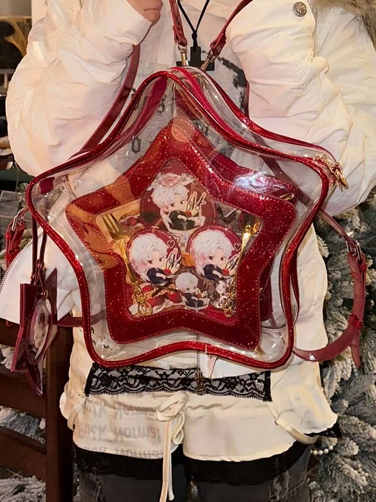 Red PU Star-shaped Ita Bag Set with Detachable Badge Charm