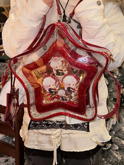 Red PU Star-shaped Ita Bag Set with Detachable Badge Charm