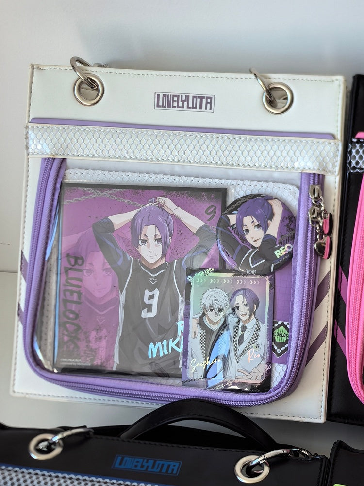 White & Purple Sweetheart Charm Zipper Ita Shoulder Bag