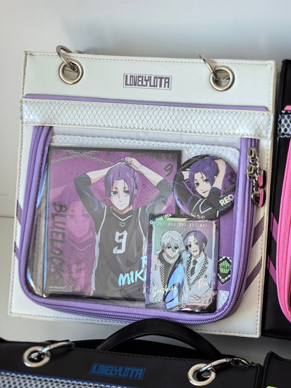 White & Purple Sweetheart Charm Zipper Ita Shoulder Bag