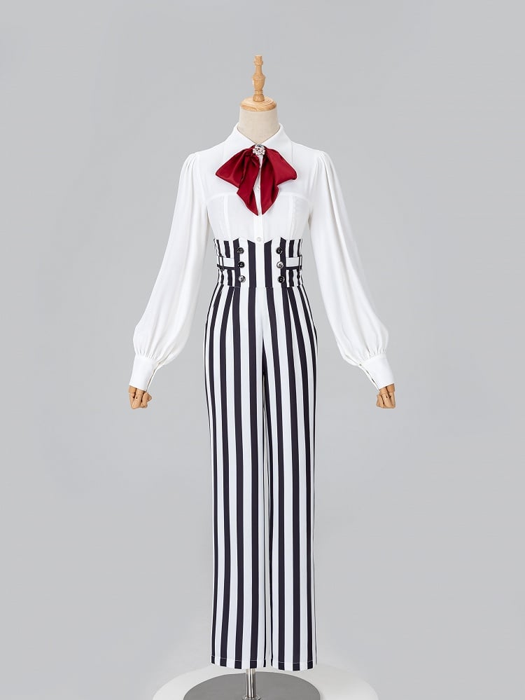 Ouji Fashion Clown Vibes Corset Belt High Waist Black and White Striped Pants