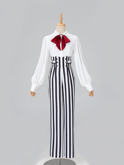 Ouji Fashion Clown Vibes Corset Belt High Waist Black and White Striped Pants