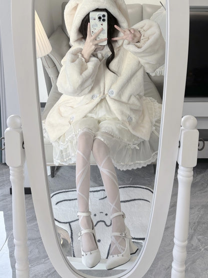 Punk Silver Studs White Goth Lolita Velvet High Heels