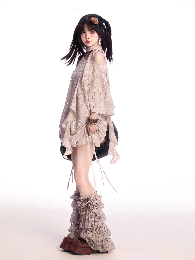 Khaki Distressed Holes Wasteland Punk Tiered Skirt