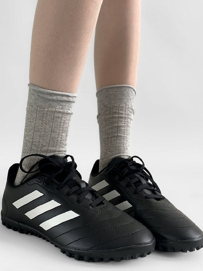 White/Gray Ribbed Trim Calf Socks