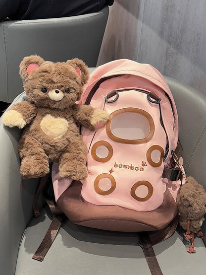 Pink Plush Backpack With A Detachable Brown Bear Doll
