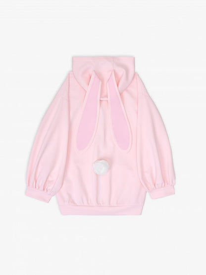 Pink Pouch Front Pockets Zip Up Hoodie with Oversized Bunny Ears