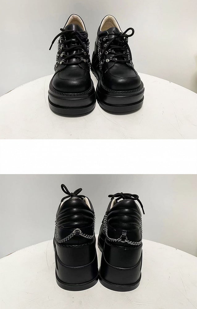 Punk Studs Black Wedge Platforms with Chains