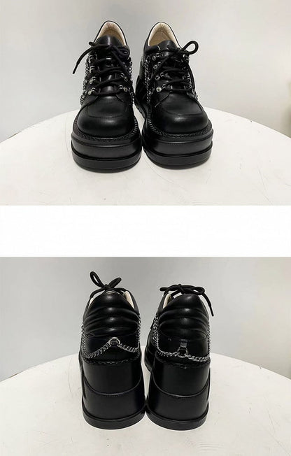 Punk Studs Black Wedge Platforms with Chains