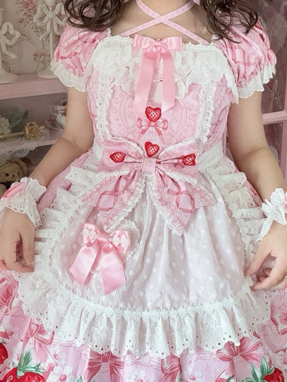 3 Color Options Polka-dot Pattern Heart Applique Lace Trim Apron