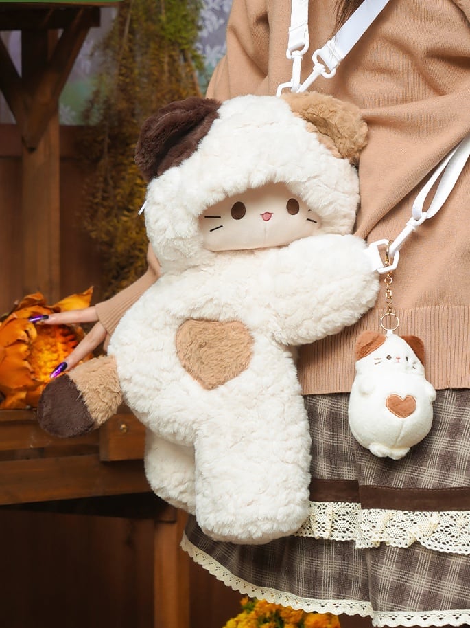 White Kitty-shaped Plush Backpack Crossbody Bag Small/Middle/Large Size