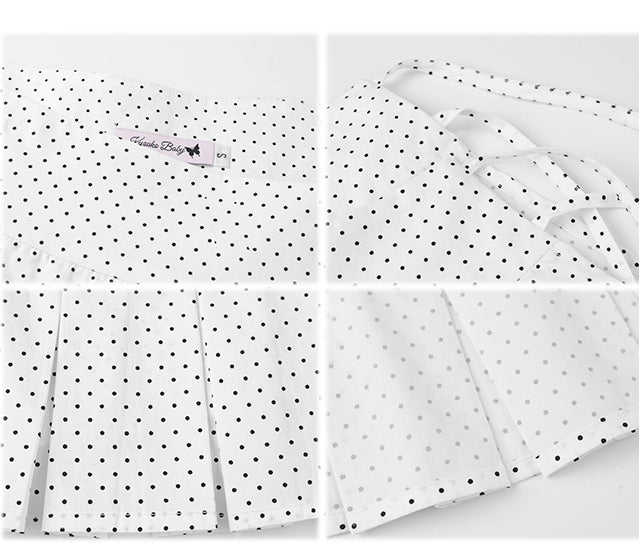 White and Black Polka Dot Box Pleat Waist Accessory