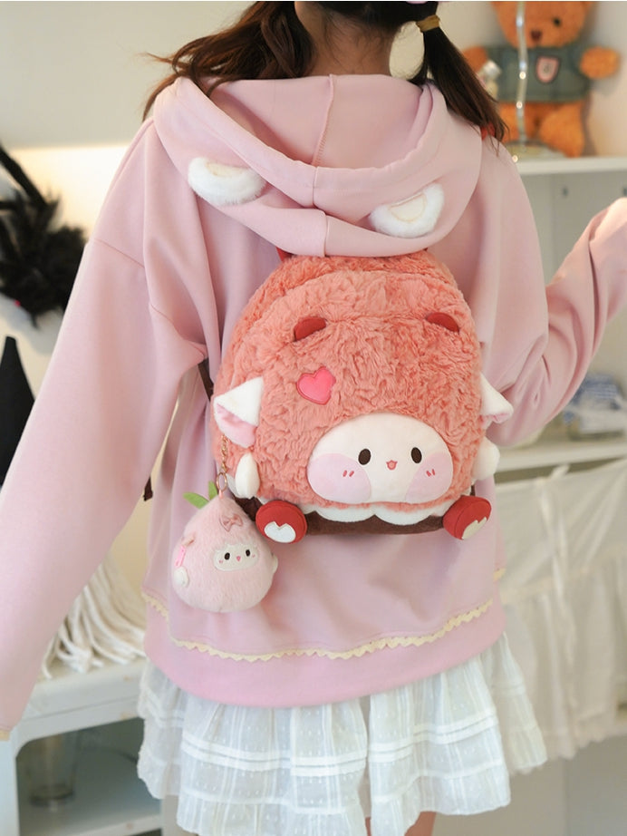 Pink Heart Design Cute Plush Lamb Backpack Middle/Large Size