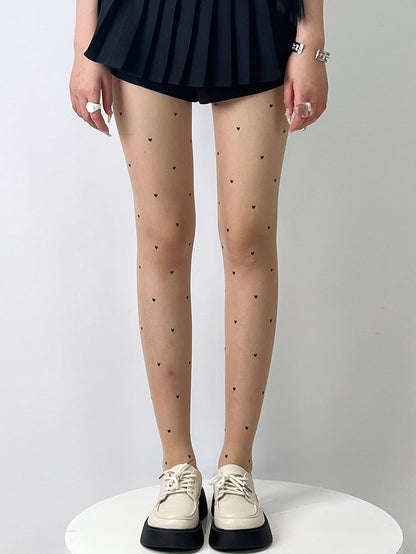 Nude Heart Print Tights
