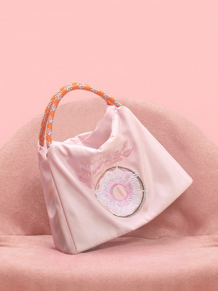 Pink Crossbody Phone Bag With Embroidered Donut Design