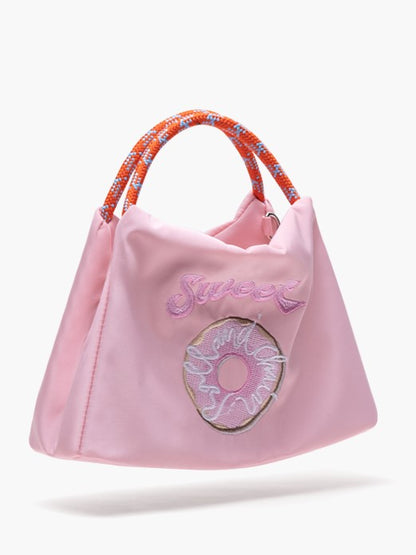 Pink Crossbody Phone Bag With Embroidered Donut Design