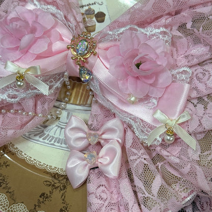 Pink Beaded Charm Floral Design Rhinestone Decorated Hairclip